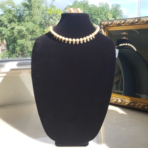 Monet Pearl & Rhinestone Necklace & Earrings Jewelry Bundle NWT - Picture 1 of 6